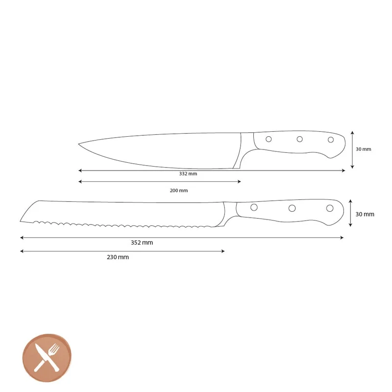 Wüsthof - Classic Ikon 2-teiliges Messerset - Kochmesser + Brotmesser
