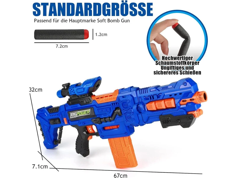 Bigpower Electric Dart Blaster Motorisiertes Scharfschützengewehr mit 2 Clips und 100 Schaumstoffpfeilen Kompatibel mit den wichtigsten Marken Kinderspielzeug für 8-12+ Jugendliche Erwachsene