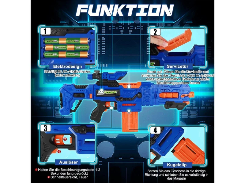 Bigpower Electric Dart Blaster Motorisiertes Scharfschützengewehr mit 2 Clips und 100 Schaumstoffpfeilen Kompatibel mit den wichtigsten Marken Kinderspielzeug für 8-12+ Jugendliche Erwachsene