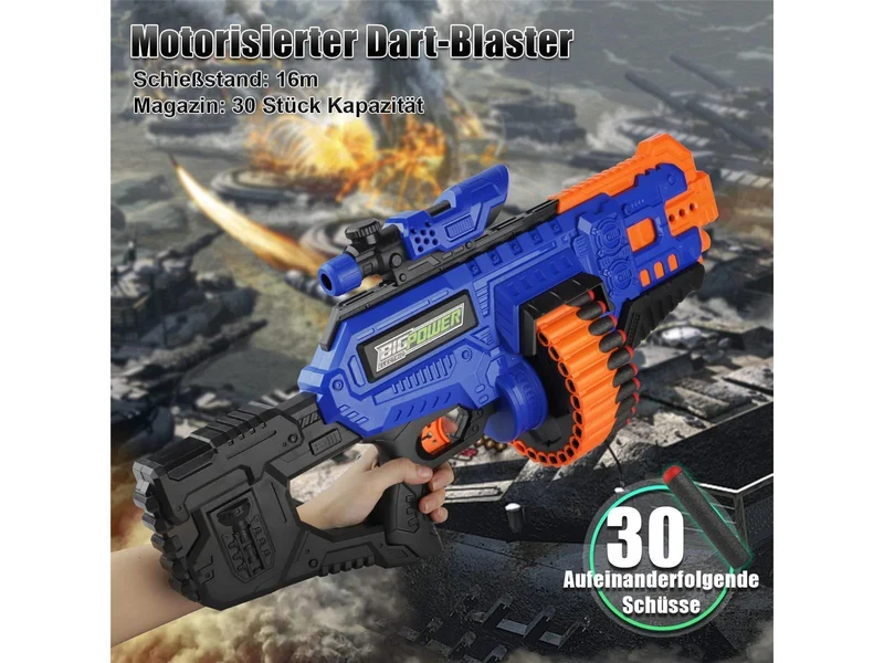 Bigpower Electric Automatisch Blaster Gun 30-Dart Rotating Drum Spielzeug Pistole für Jungen 8-12+ Elektrische Schaumstoff Dart Blaster mit 100 Darts Kompatibel mit der Primärmarke