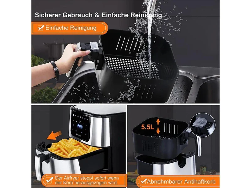 Homelux Heißluftfriteuse 5.5L XXL Airfryer Friteuse Fritteusen 1800W