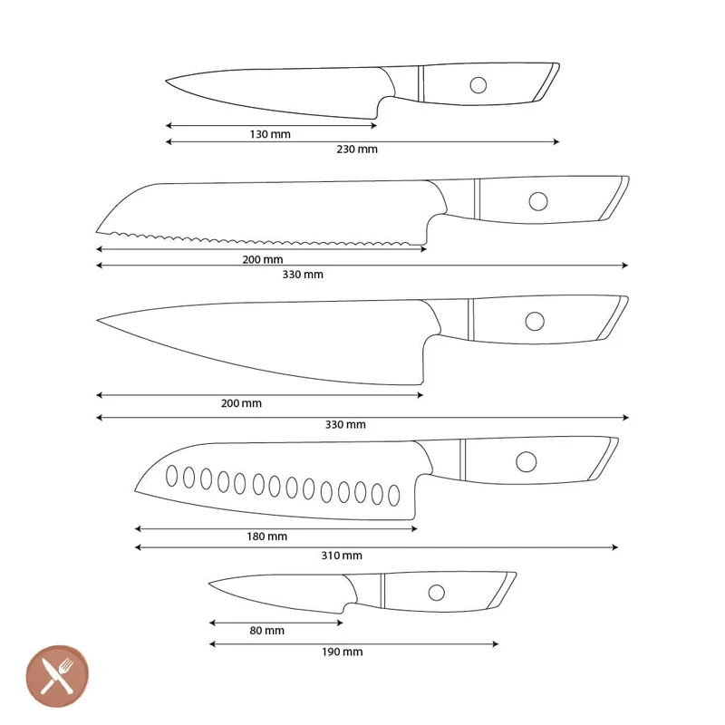 Shinrai Knives - Hikari Damast 5-teiliges Messerset