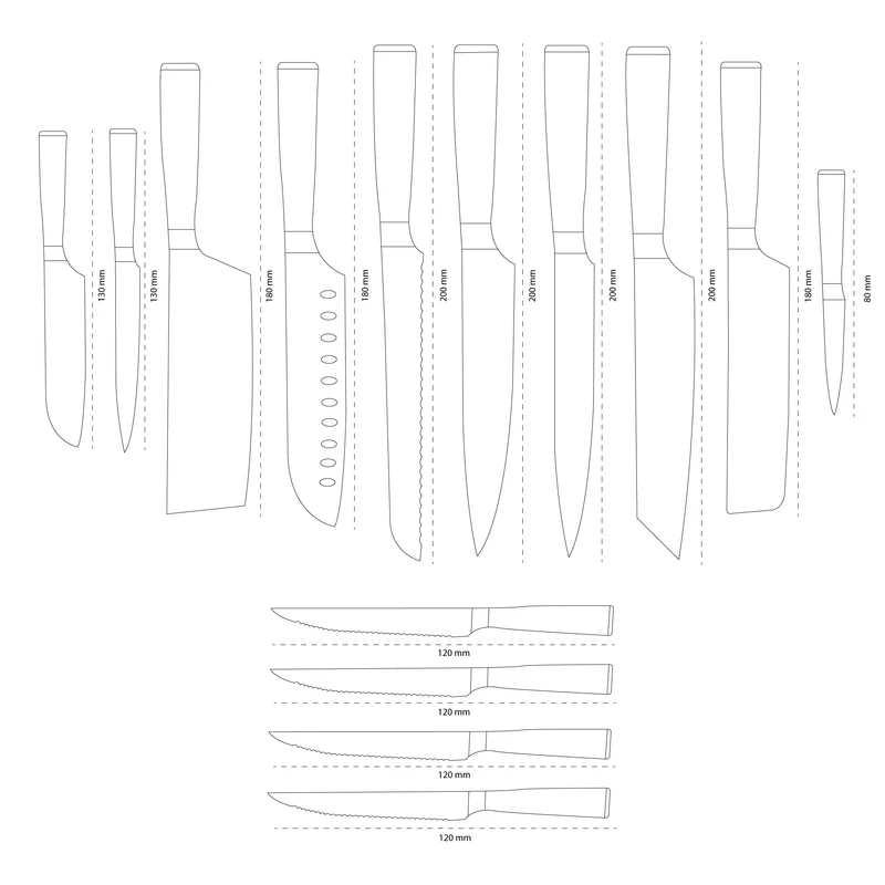 Shinrai Knives - Damascus Print 14-teiliges Messerset - Master Collection XXL-Set