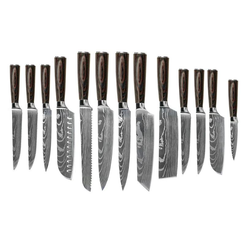 Shinrai Knives – 13-teiliges Messerset mit Damascus-Print – Master Collection XL-Set