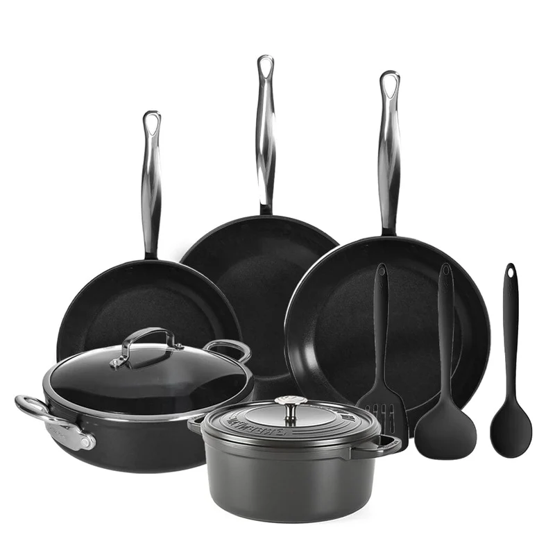 GreenPan - Barcelona Pro All You Need 9-teiliges Pfannenset 20/24/24/28/22 cm - 2 Bratpfannen + Kasserolle mit Deckel + Wok + Bräter + 3-teiliges Spatelset