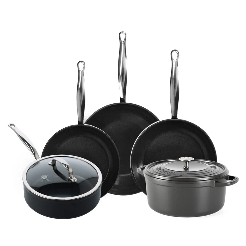 GreenPan - Barcelona Pro XL 6-teiliges Pfannenset 20/24/24/28/22 cm - 2 Bratpfannen + Kasserolle mit Deckel + Wok + Bräter