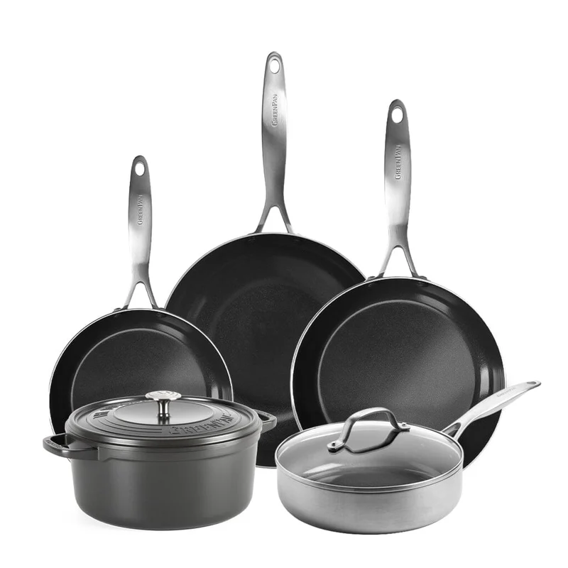 GreenPan - Geneva XL 6-teiliges Pfannenset 18/24/24/28/28 cm - 2 Bratpfannen + Kasserolle mit Deckel + Wok + Bräter