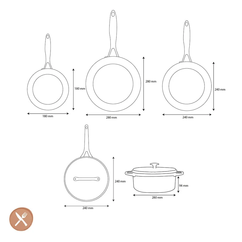 GreenPan - Geneva XL 6-teiliges Pfannenset 18/24/24/28/28 cm - 2 Bratpfannen + Kasserolle mit Deckel + Wok + Bräter