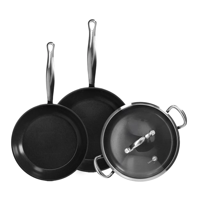 GreenPan - Barcelona Pro 4-teiliges Pfannenset 24/28/30 cm - 2 Bratpfannen + Kasserolle mit Deckel