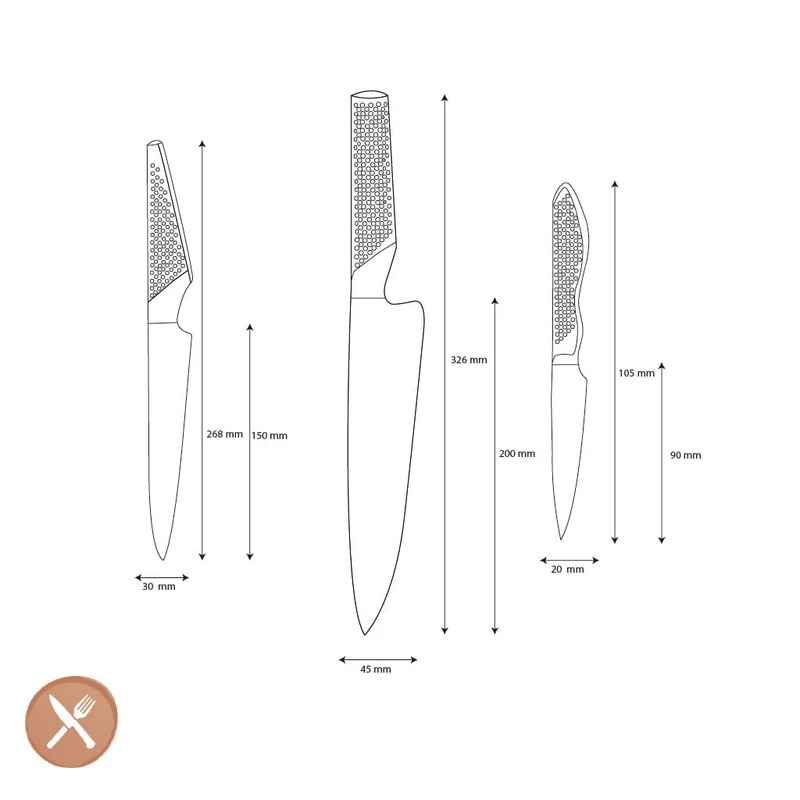 Global - G-21138 3-teiliges Messerset Kochmesser + Filetiermesser + Officemesser