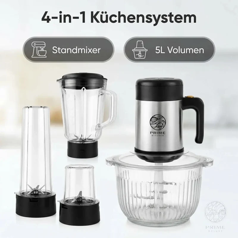 Prime Kitchen® Küchenmaschine 4-in-1 | Mixer · Smoothie · Kaffeemühle · Zerkleinerer