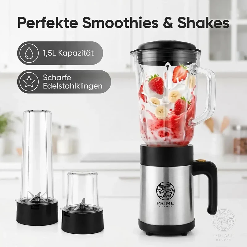 Prime Kitchen® Küchenmaschine 4-in-1 | Mixer · Smoothie · Kaffeemühle · Zerkleinerer