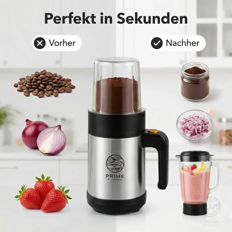 Prime Kitchen® Küchenmaschine 4-in-1 | Mixer · Smoothie · Kaffeemühle · Zerkleinerer