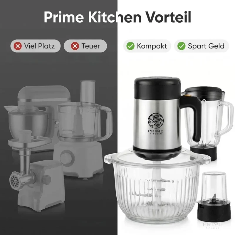 Prime Kitchen® Küchenmaschine 4-in-1 | Mixer · Smoothie · Kaffeemühle · Zerkleinerer