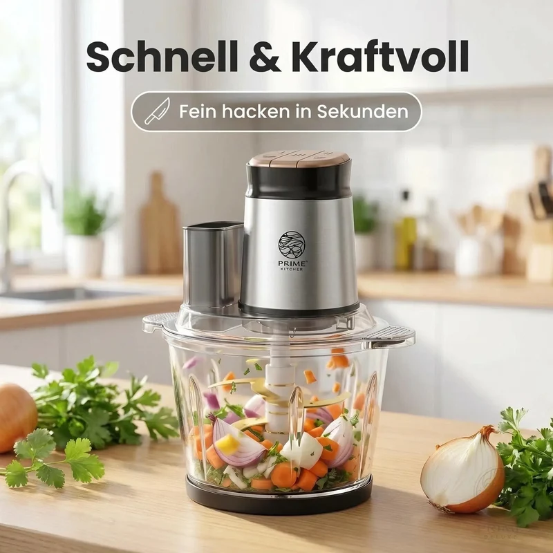 Prime Kitchen Multifunktions-Zerkleinerer aus Glas – Elektrischer Küchenzerkleinerer 3L / 5L mit 3 Geschwindigkeiten & Pulsfunktion