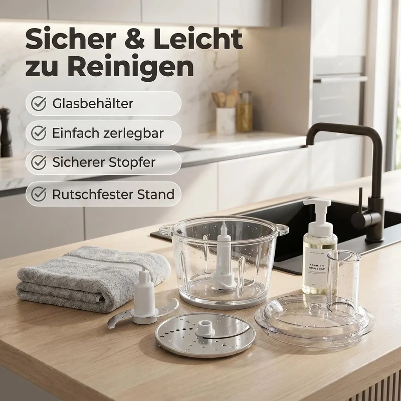 Prime Kitchen Multifunktions-Zerkleinerer aus Glas – Elektrischer Küchenzerkleinerer 3L / 5L mit 3 Geschwindigkeiten & Pulsfunktion