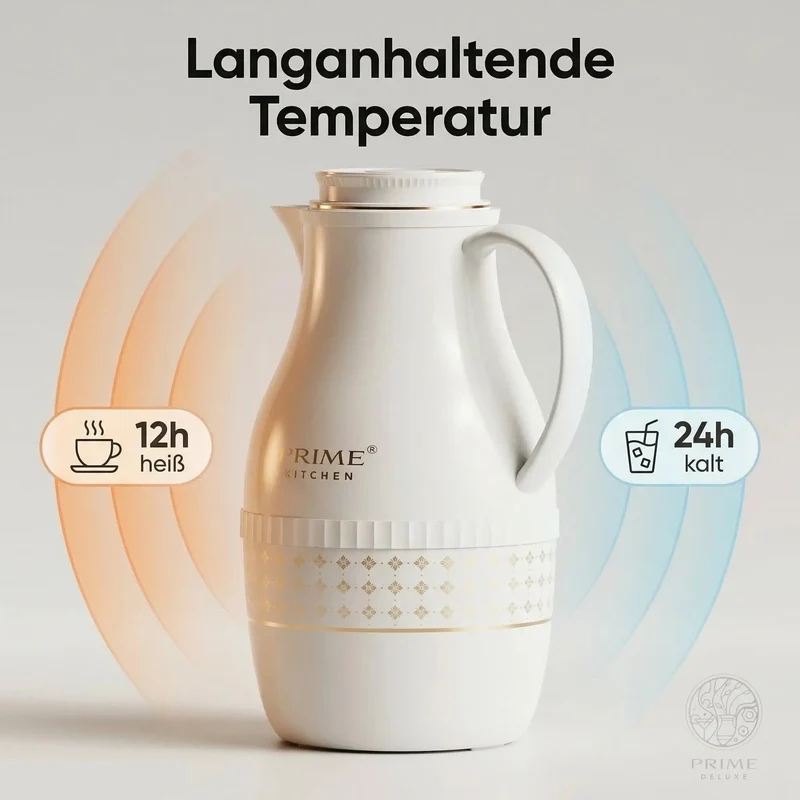 Prime Kitchen Premium Thermo Teekanne 2L – Teefilter für losen Tee, 12h heiß & 24h kalt