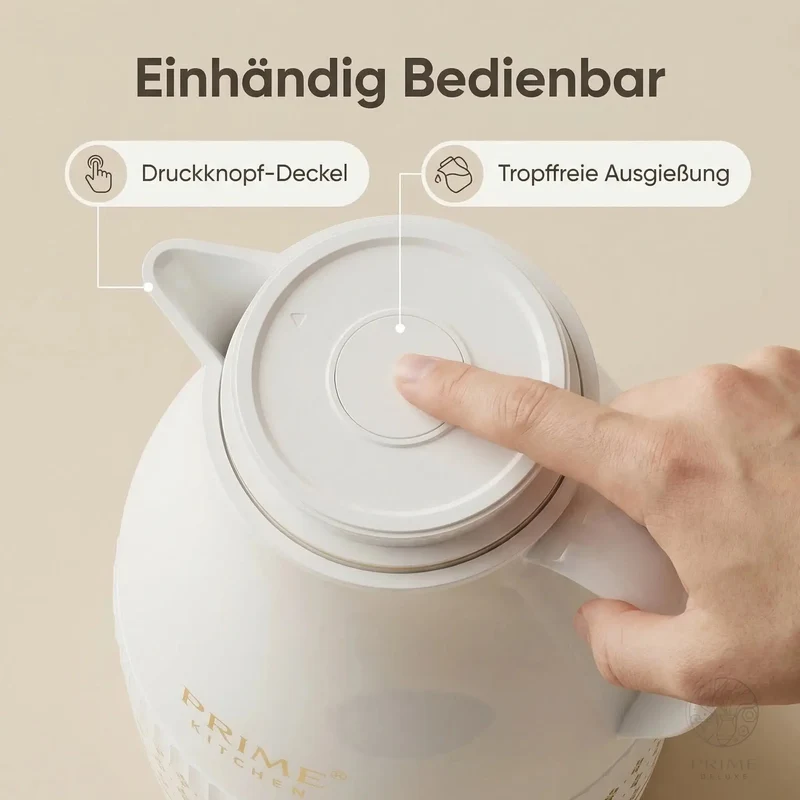 Prime Kitchen Premium Thermo Teekanne 2L – Teefilter für losen Tee, 12h heiß & 24h kalt
