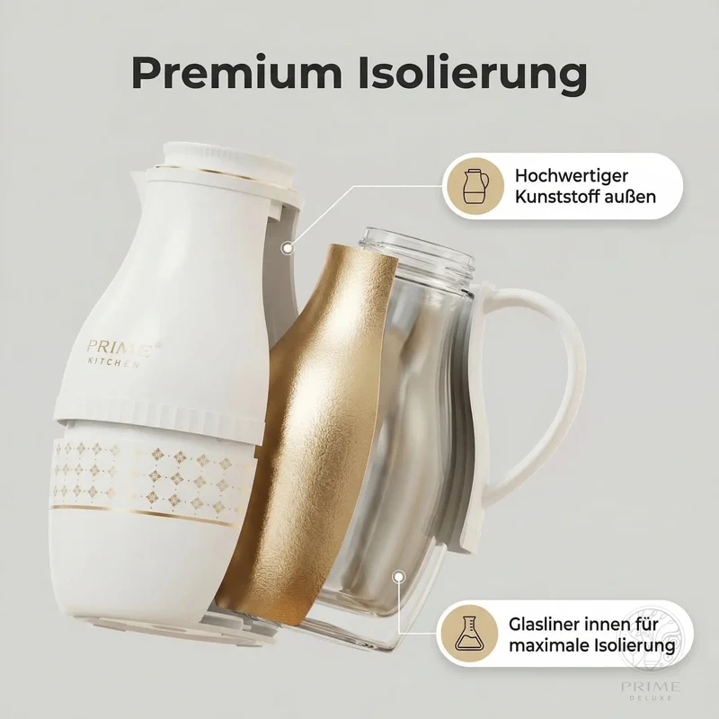 Prime Kitchen Premium Thermo Teekanne 2L – Teefilter für losen Tee, 12h heiß & 24h kalt