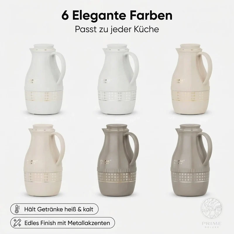 Prime Kitchen Premium Thermo Teekanne 2L – Teefilter für losen Tee, 12h heiß & 24h kalt