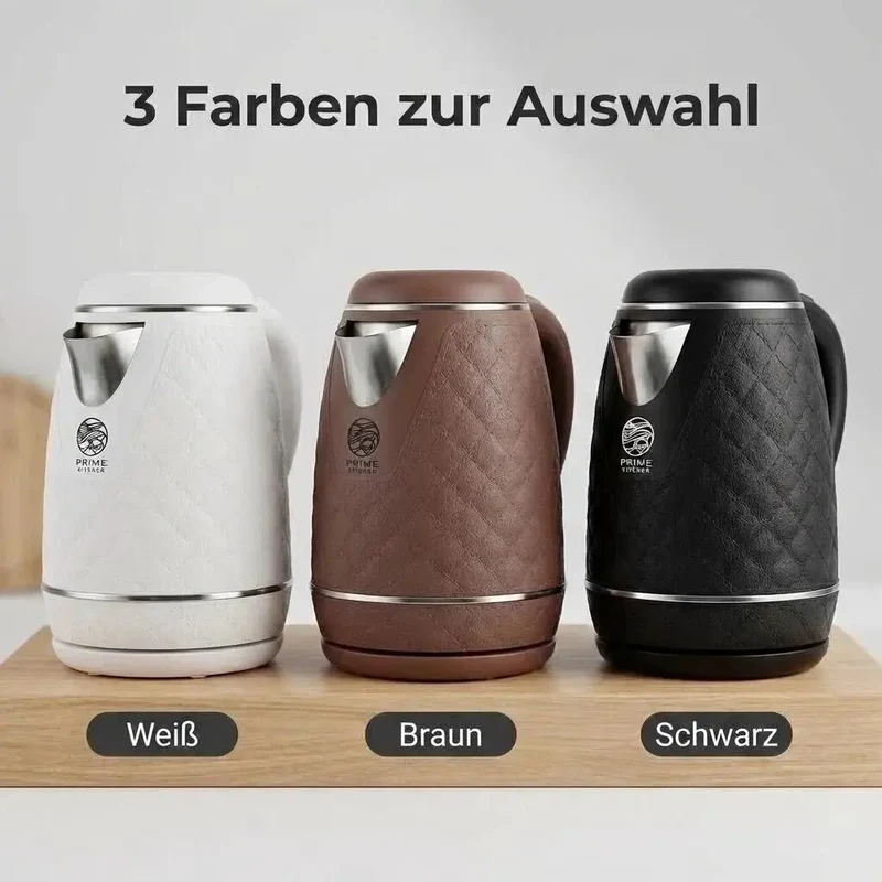 Prime Kitchen 2L Premium Wasserkocher aus Edelstahl – Schneller Wasserkocher mit Auto-Abschaltung & Überhitzungsschutz (Weiß, Braun, Schwarz)