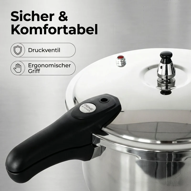 Prime Kitchen Schnellkochtopf aus Edelstahl – 5L–13L | Induktion & Gas geeignet