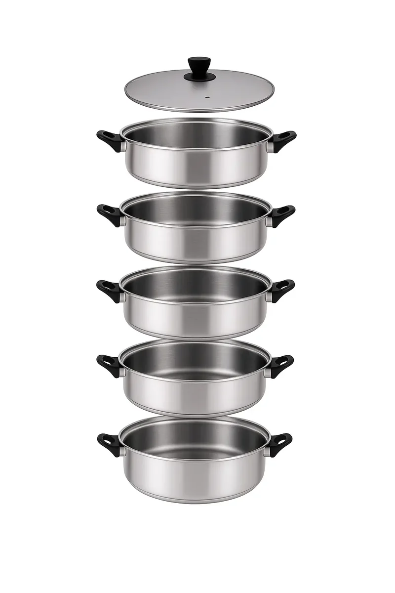Mantu Dampfgarer Dampftopf 5 Etagen aus Edelstahl – [30cm/32cm/34cm/36cm] – Für Mantu, Baozi & Dim Sum