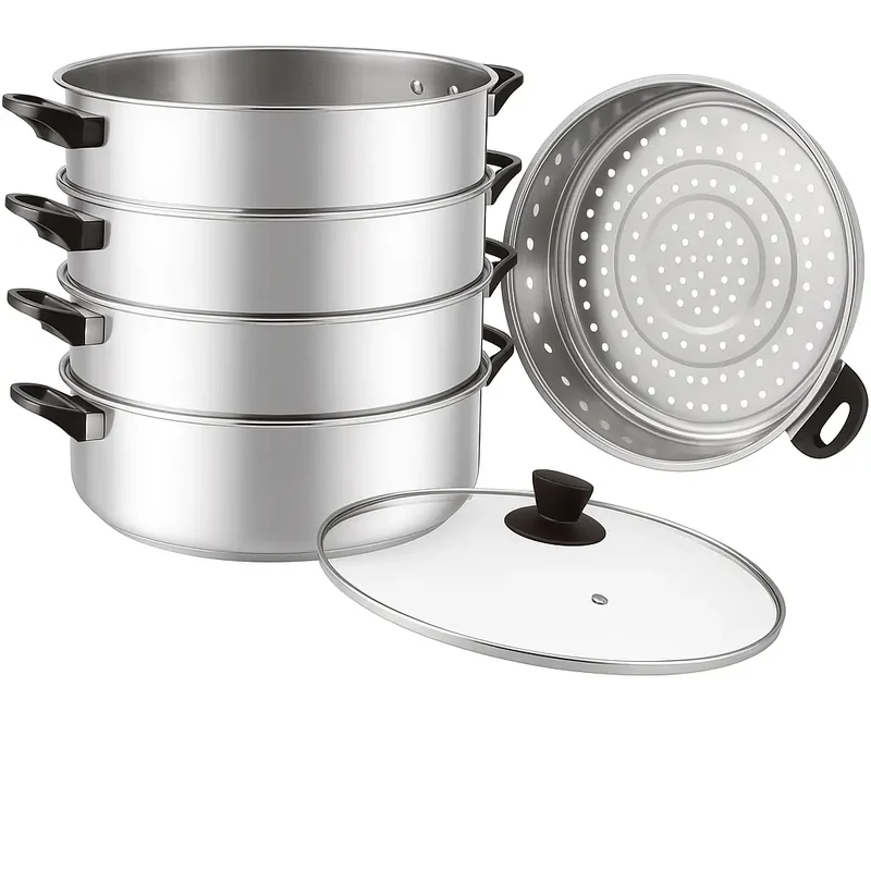 Mantu Dampfgarer Dampftopf 5 Etagen aus Edelstahl – [30cm/32cm/34cm/36cm] – Für Mantu, Baozi & Dim Sum