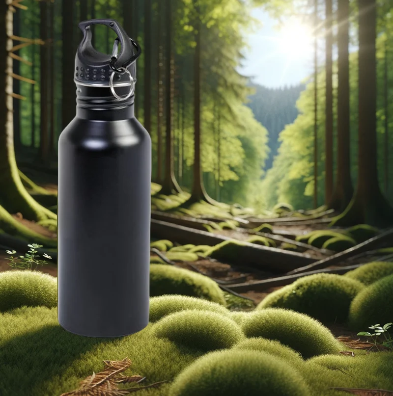 Trinkflasche aus Edelstahl, Wasserflasche schwarz, ca. 600 ml