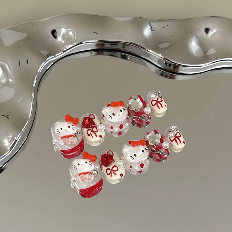 Verspieltes Hello Kitty-Themen Press-On Nagelkunst Set