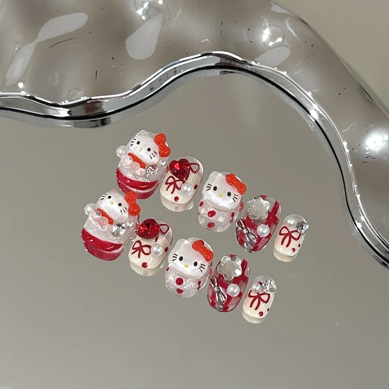 Verspieltes Hello Kitty-Themen Press-On Nagelkunst Set