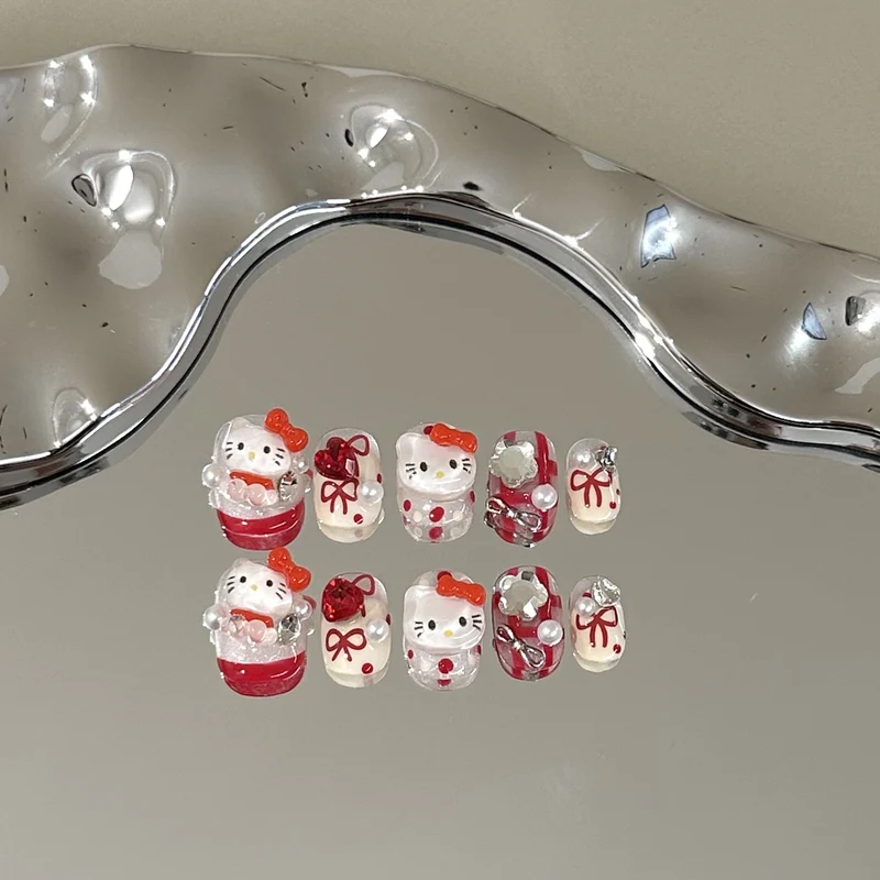 Verspieltes Hello Kitty-Themen Press-On Nagelkunst Set