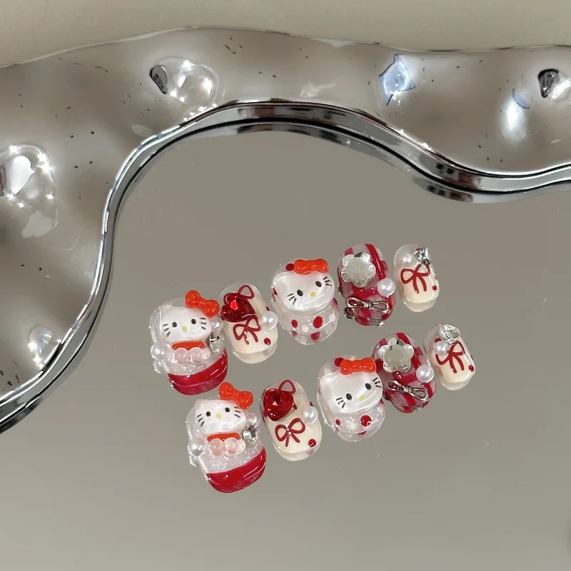 Verspieltes Hello Kitty-Themen Press-On Nagelkunst Set