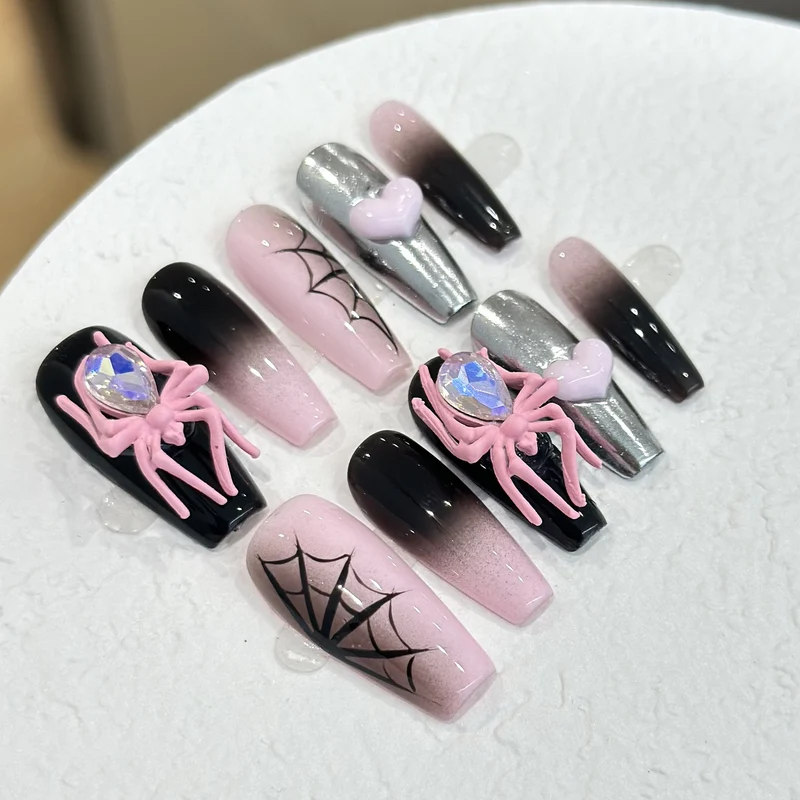 Themen Press-On Nagelkunst Set mit Spider Zubehör