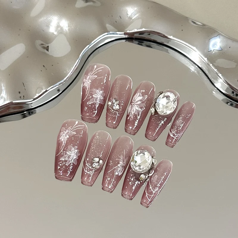 Glitzerndes florales Muster Press-On Nagelset