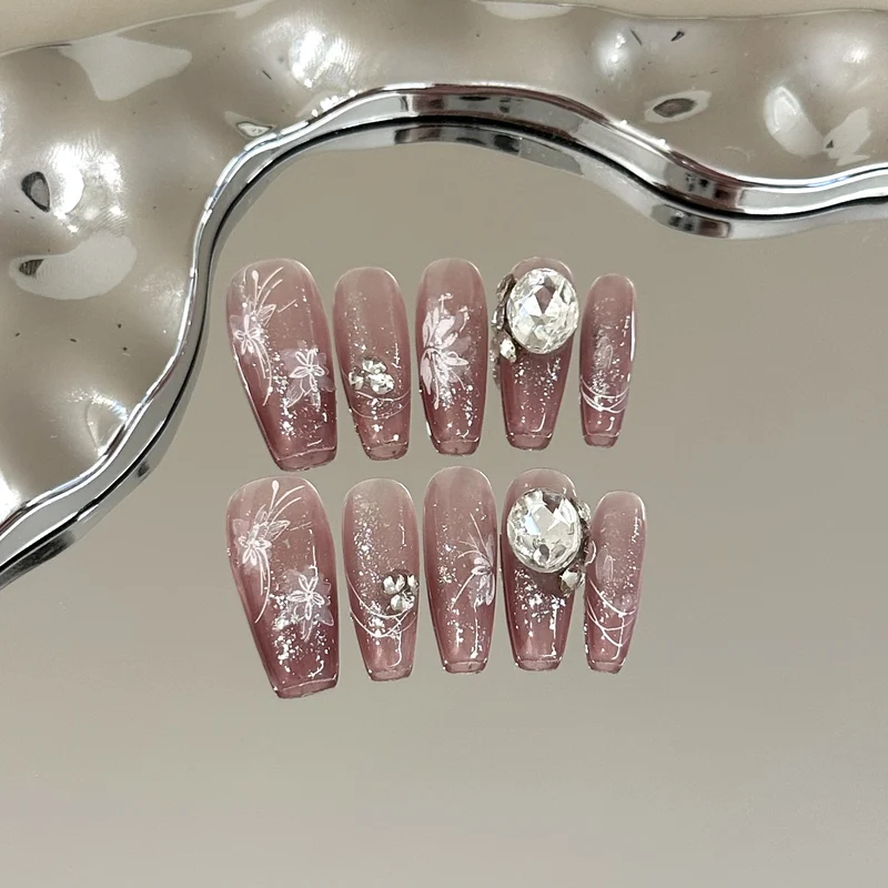Glitzerndes florales Muster Press-On Nagelset