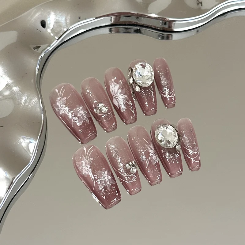 Glitzerndes florales Muster Press-On Nagelset