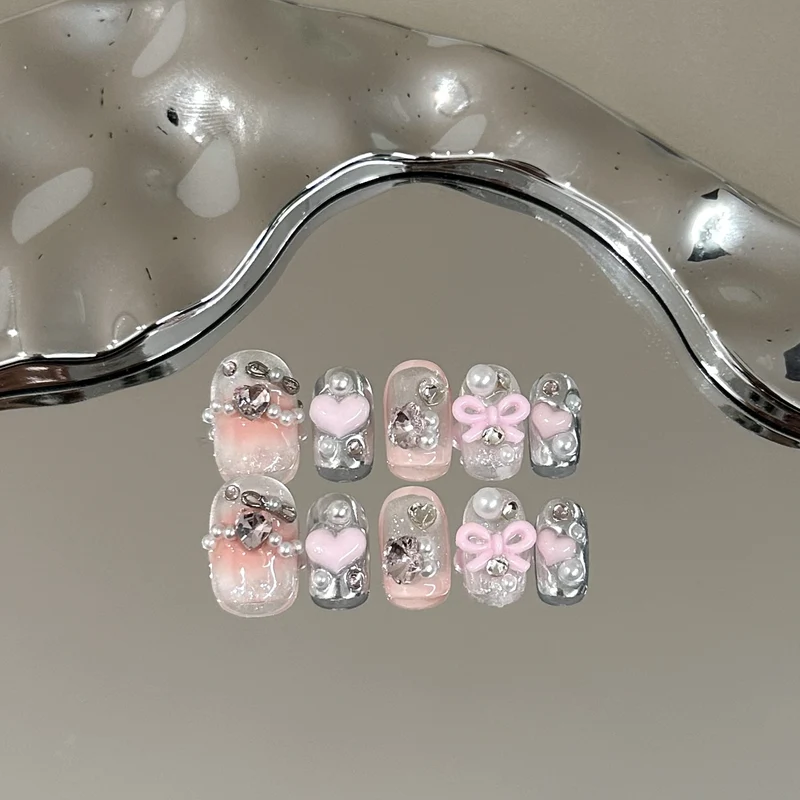 Perlen- und Strass-Dekorative Press-On Nagelset
