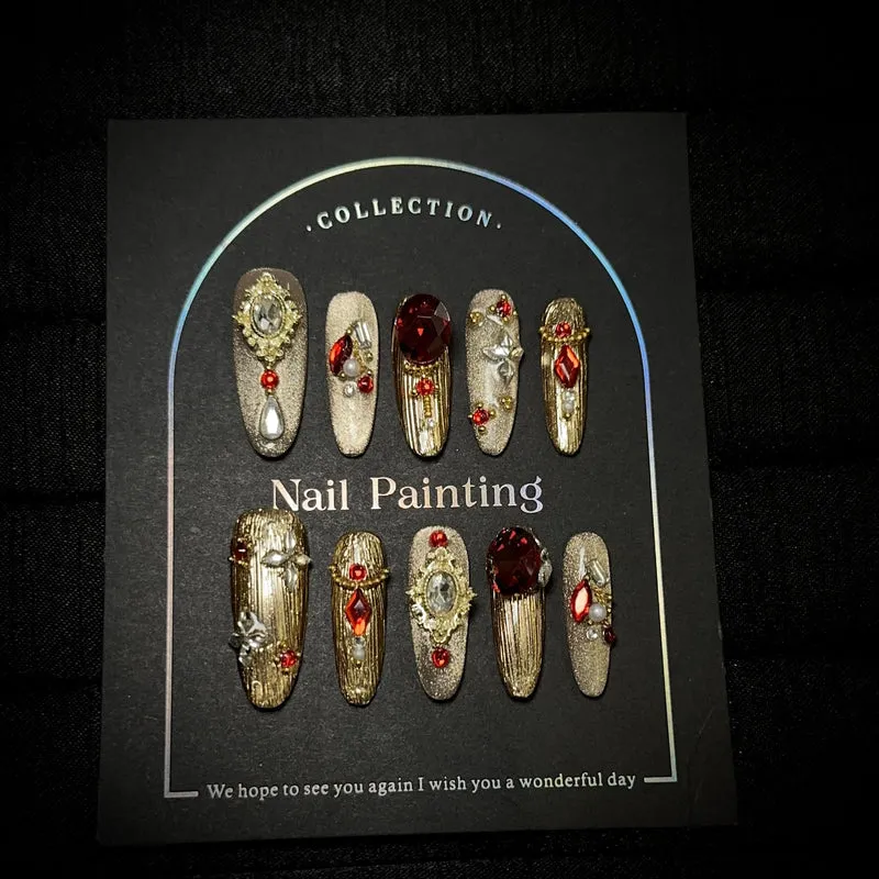 Luxuriöse mit Strass besetzte Press-On Nagelkunst