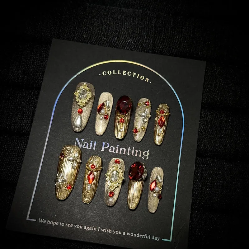 Luxuriöse mit Strass besetzte Press-On Nagelkunst