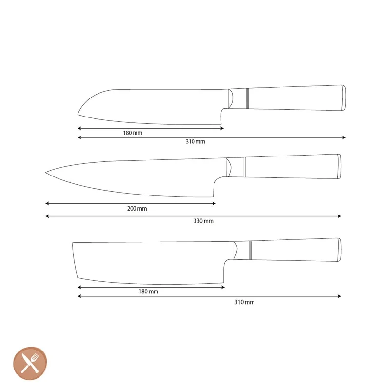 Shinrai Knives - Epoxy Onyx 3-teiliges Damastmesser-Set - Kochmesser + Nakiri + Santoku