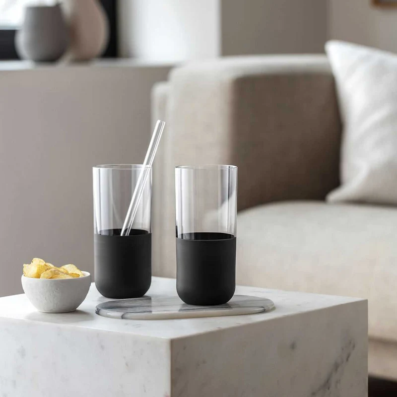 Villeroy & Boch Manufacture Rock Longdrinkbecher, 300 ml, 4 Stück, schwarz