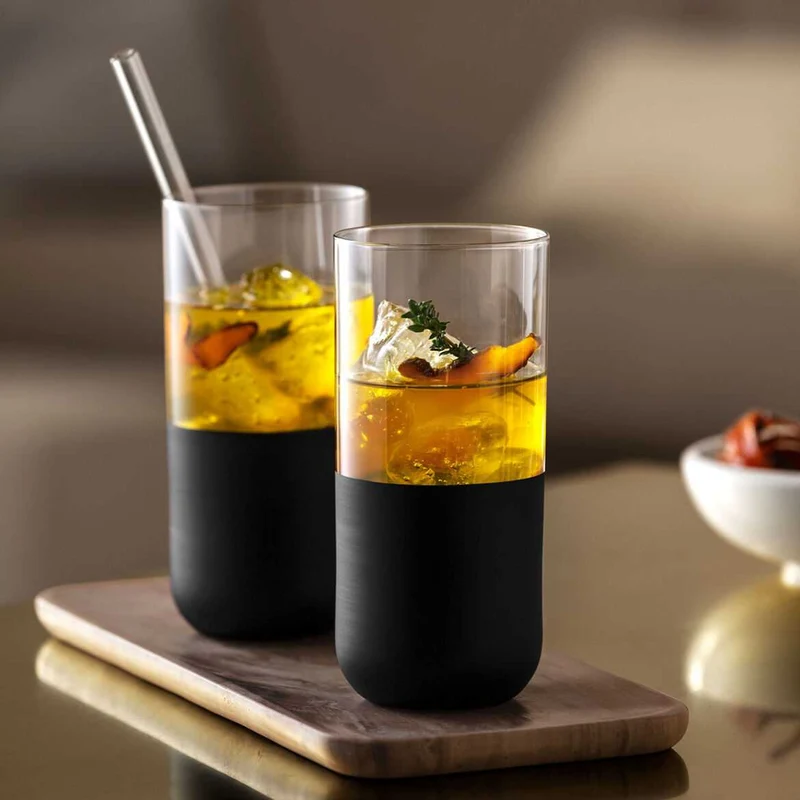 Villeroy & Boch Manufacture Rock Longdrinkbecher, 300 ml, 4 Stück, schwarz