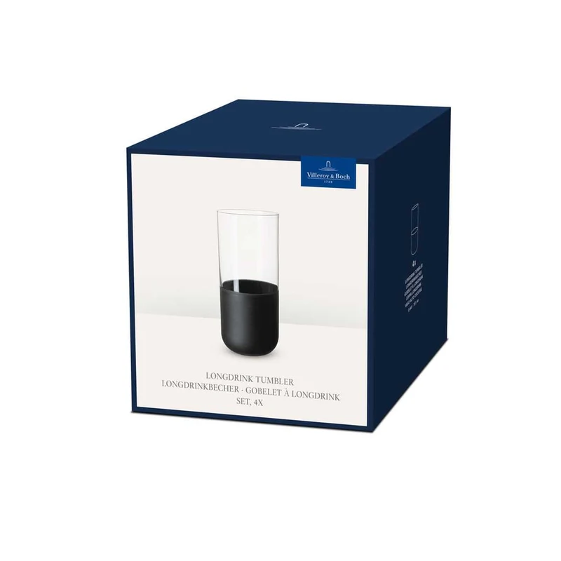 Villeroy & Boch Manufacture Rock Longdrinkbecher, 300 ml, 4 Stück, schwarz
