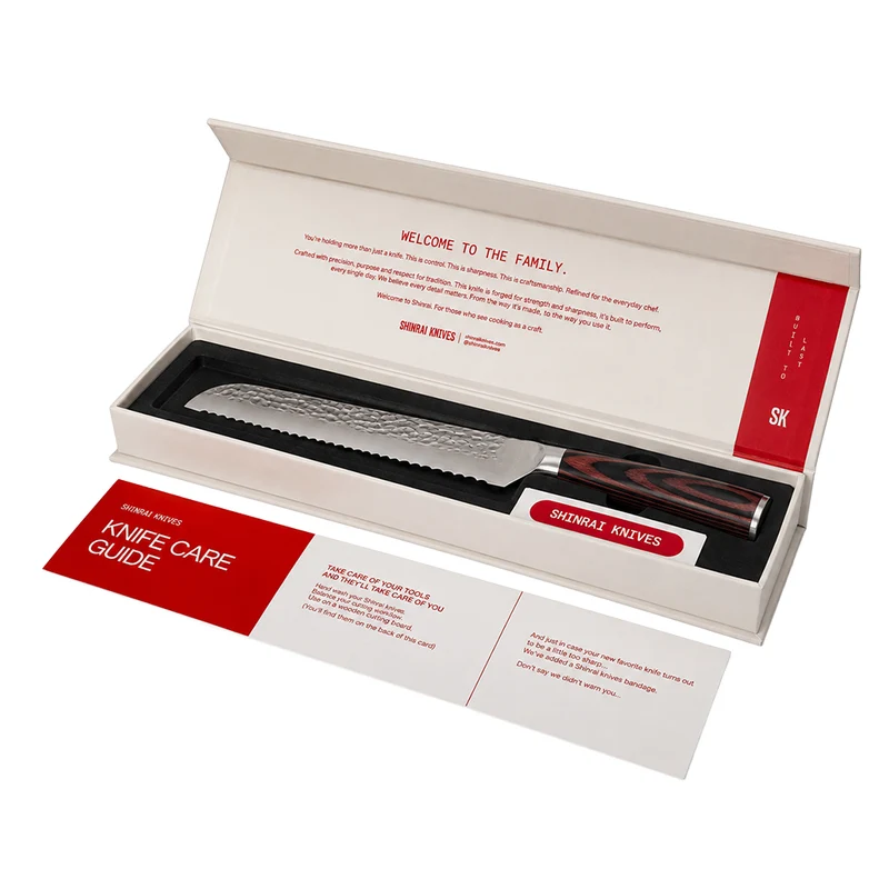 Shinrai Knives - Brotmesser aus gehämmertem Edelstahl 20 cm
