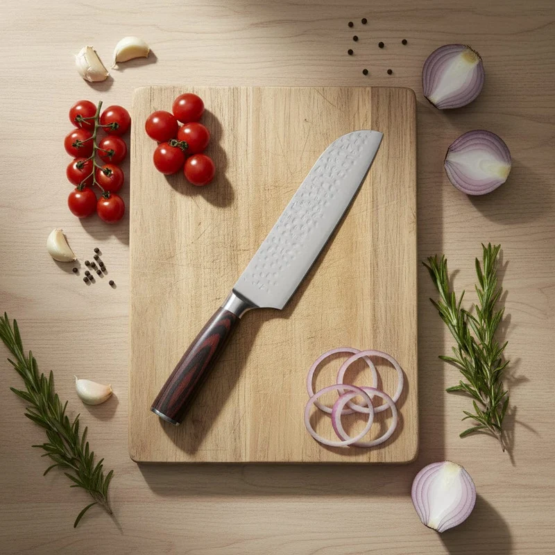 Shinrai Knives – 3-teiliges Messerset aus gehämmertem Edelstahl – Kochmesser + Santoku + Schälmesser