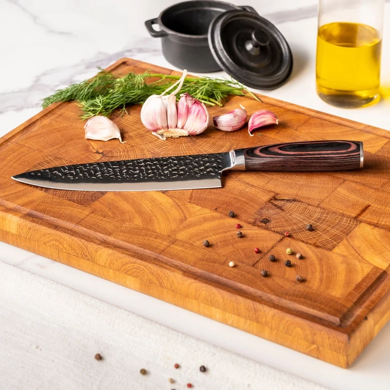 Shinrai Knives – 3-teiliges Messerset aus gehämmertem Edelstahl – Kochmesser + Brotmesser + Schälmesser