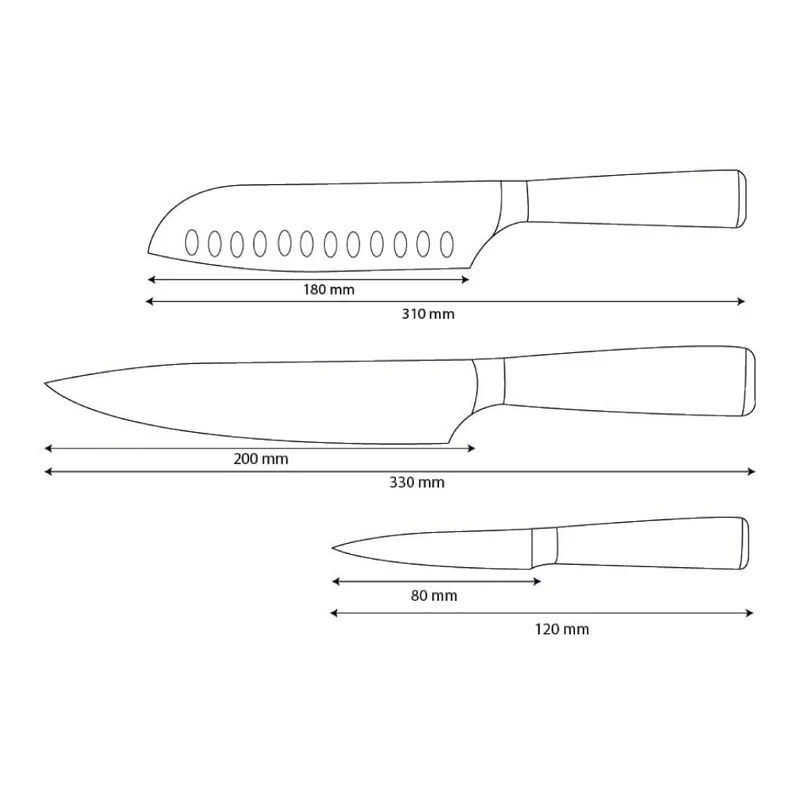 Shinrai Knives – 3-teiliges Messerset mit Damaszener-Print und Epoxid-Saphir – Kochmesser + Santoku + Schälmesser