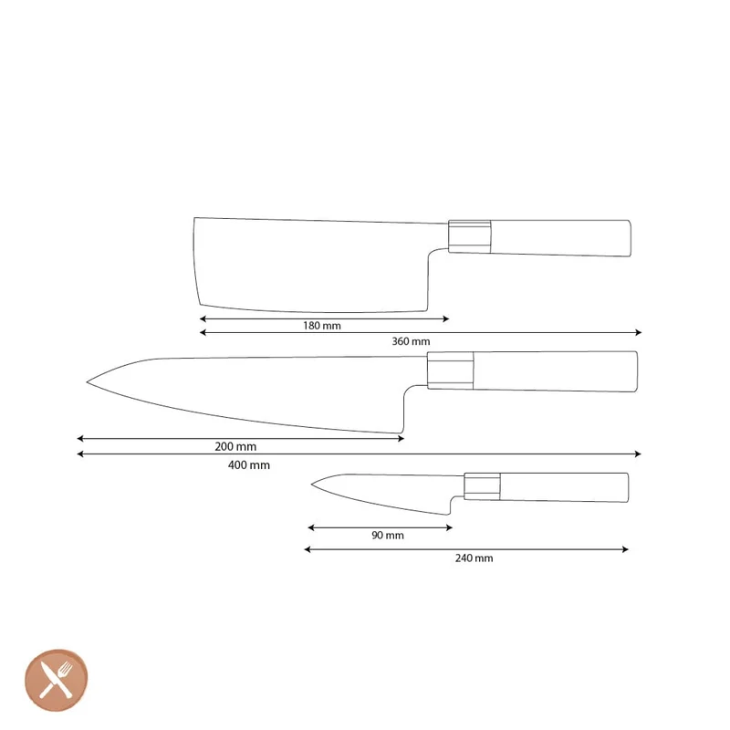 Shinrai Knives – Kurayami 3-teiliges Damastmesser-Set – Kochmesser + Nakiri + Schälmesser