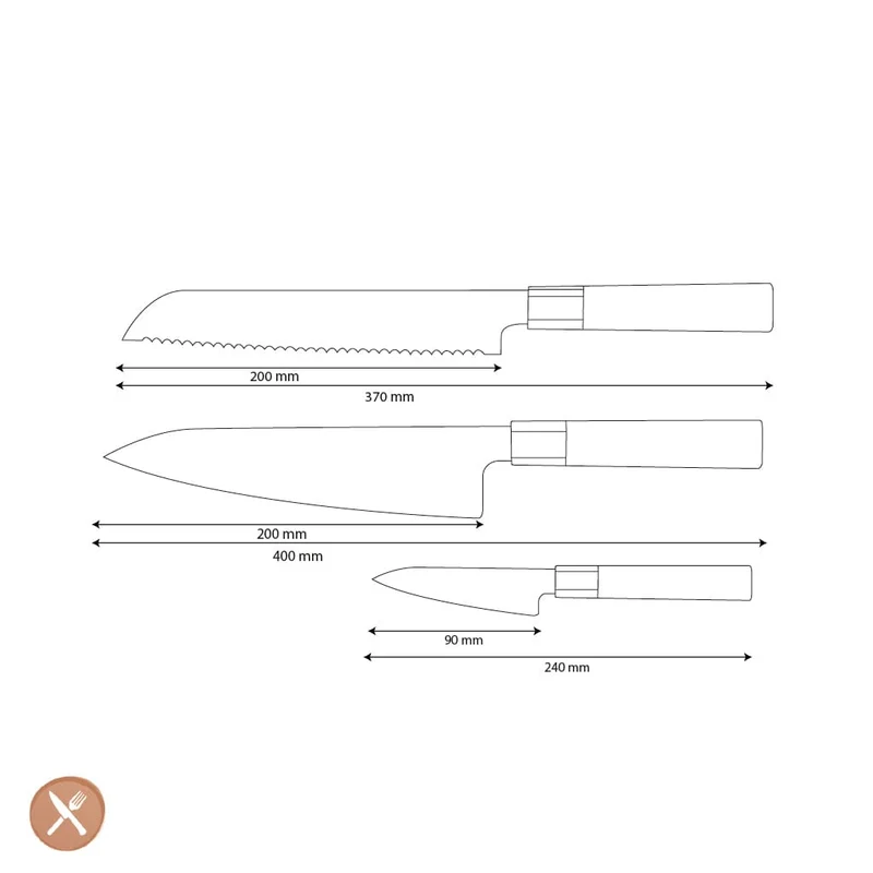 Shinrai Knives – Kurayami 3-teiliges Damastmesser-Set – Kochmesser + Brotmesser + Schälmesser